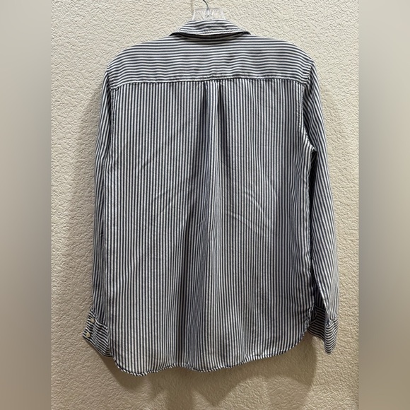 ZARA White Blue Pinstripe Button Up Slouchy Blouse - Picture 2 of 3